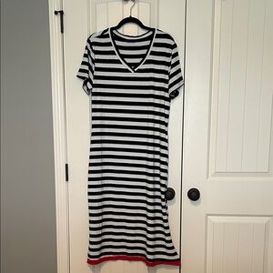Striped Black and White V-Neck Dress